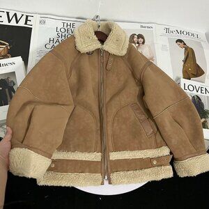 Cozy Shearling Aviator Jacket Tan Brown